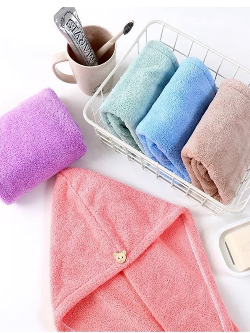 Hair Turbans Microfiber Wraps x2 * Goody Pick Comb * NWT * Purple * Tan